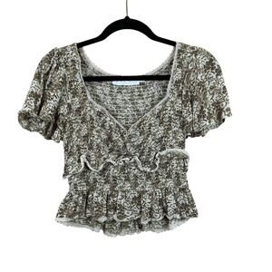 ASTR the Label Medium Floral Sweetheart Front January Smocked Flutter Sleeve Top